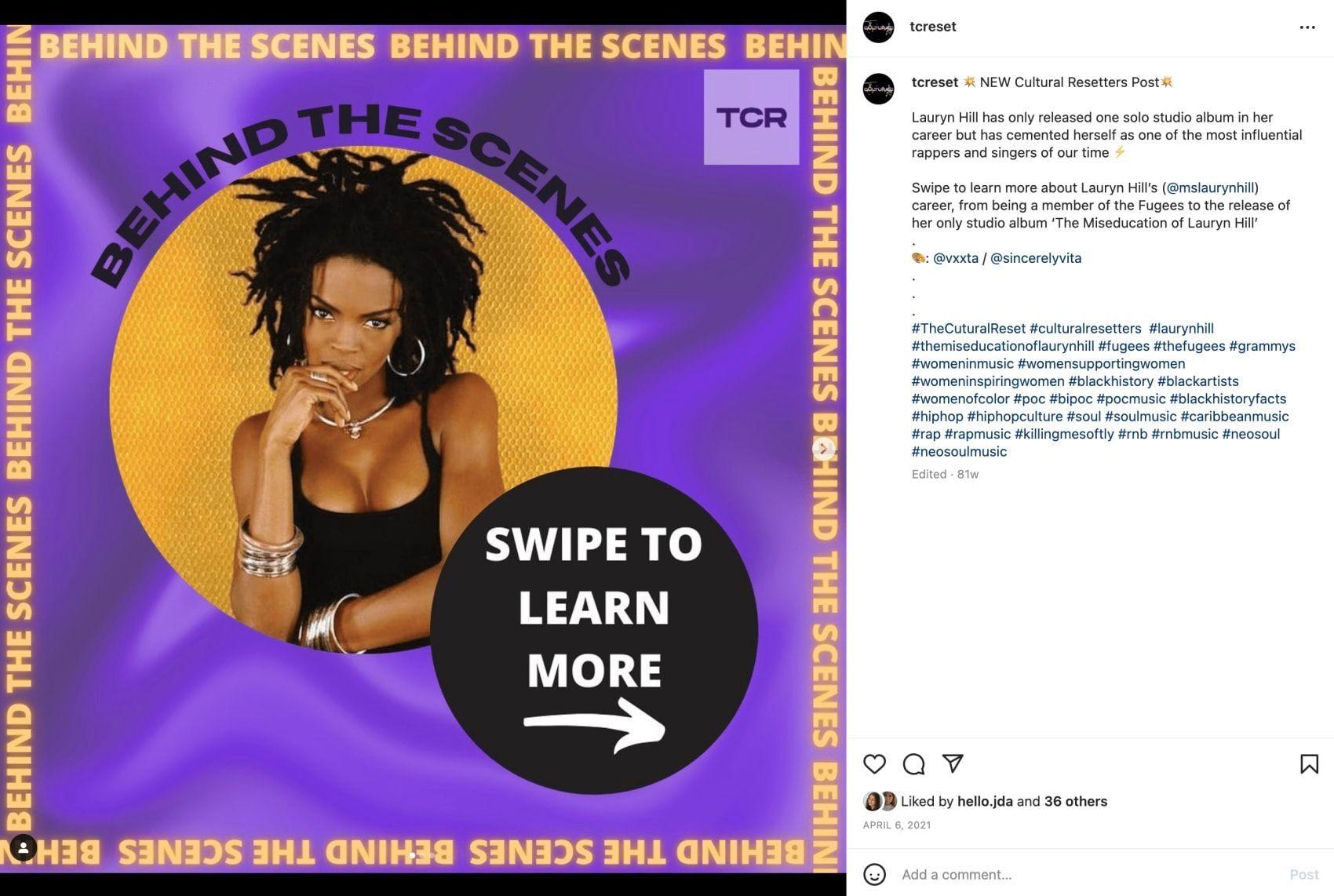 The Cultural Reset Instagram post: Lauryn Hill interview