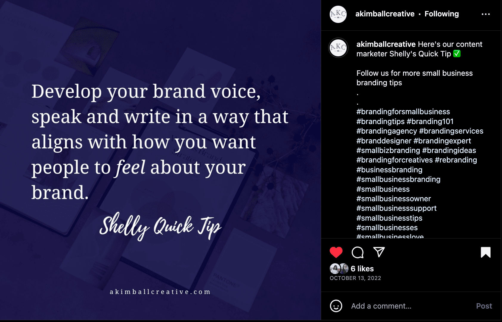 AKimball Creative Instagram post: SHELLY'S QUICK TIP