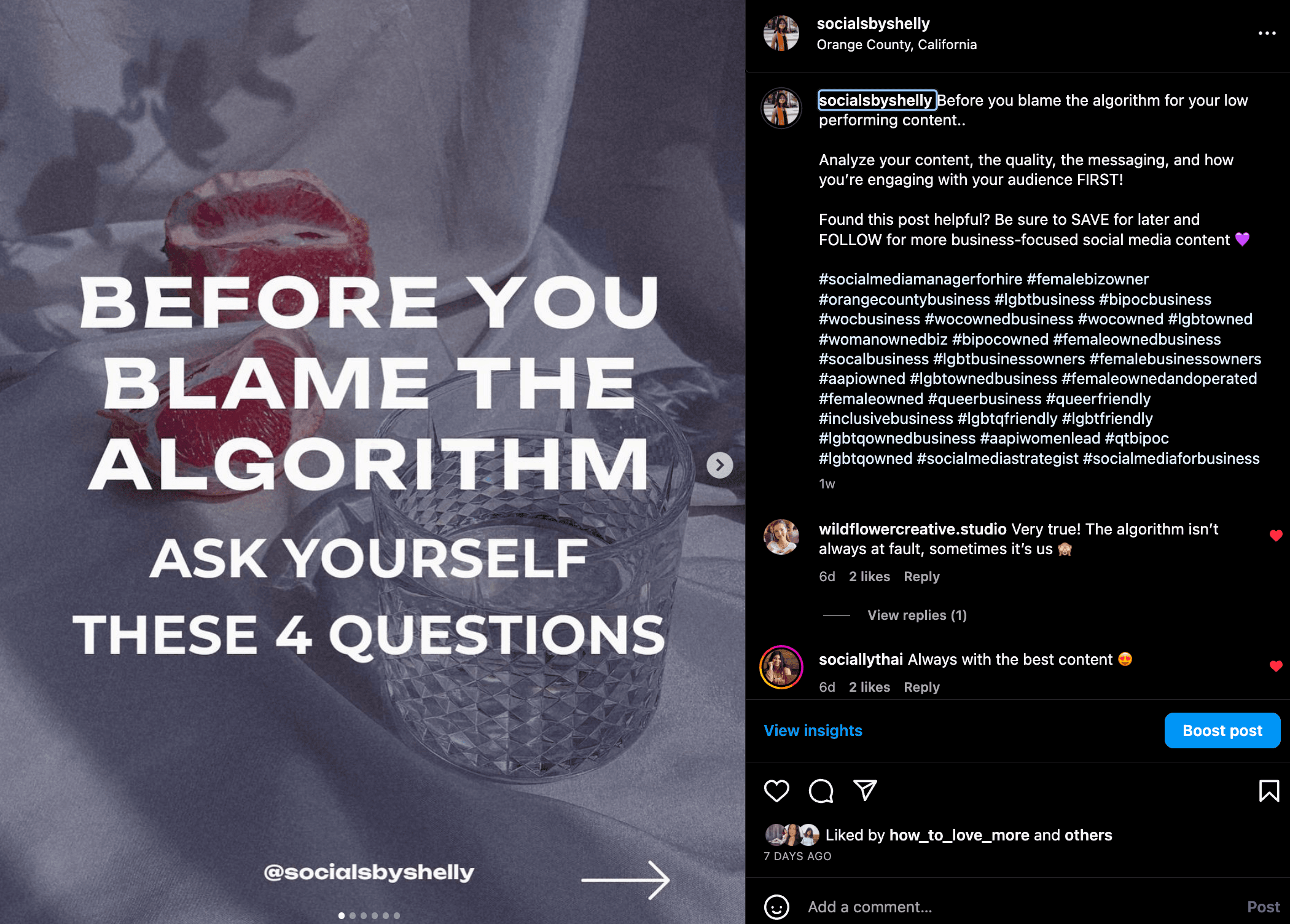 Socials by Shelly Instagram post: BEFORE YOU BLAME THE ALGORITHM